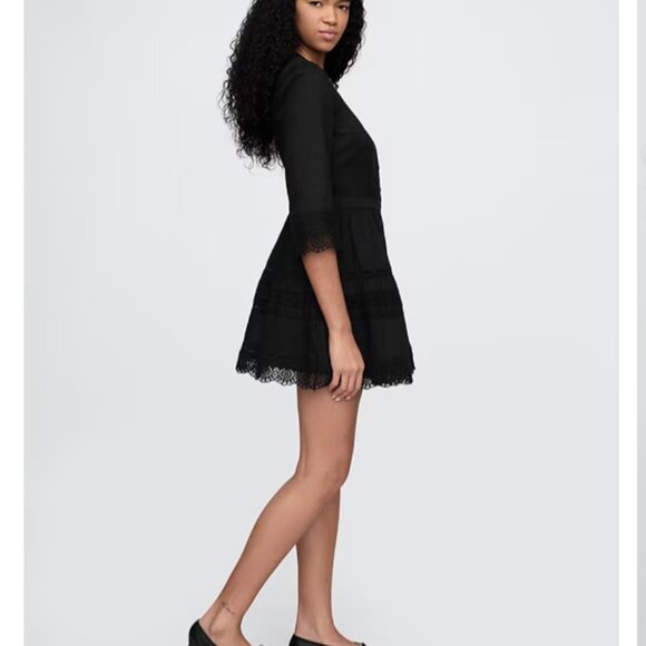 NWT Gap Lace Trim Mini Dress White Eyelet Boho Cottagecore Coquette Medium - Picture 7 of 10